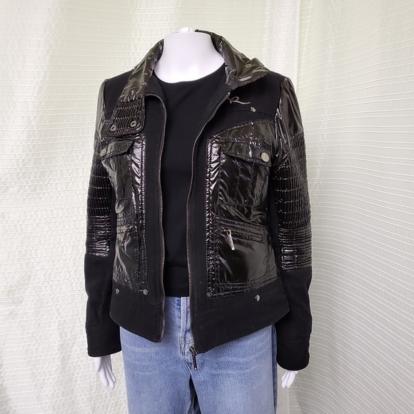 Y2K Retro ROCAWEAR Moto Style Jacket w/Mixed Fabrics, Ruching in Black Women's M - Picture 2 of 12